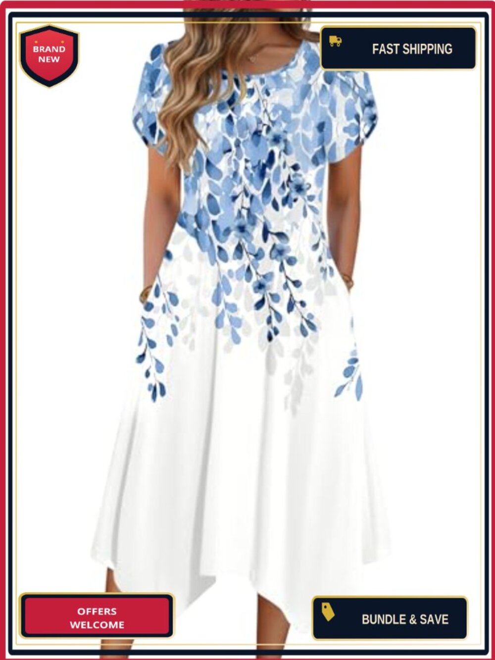 Floral Midi Sundress with Pockets Boho Beach Casual